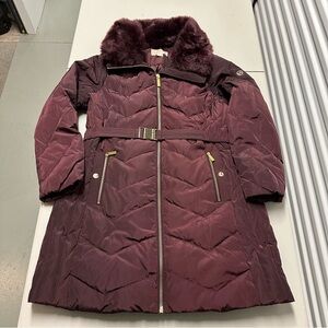 Michael Kors Women’s Belted Puffer Jacket w/ Faux Fur Collar - Size XL